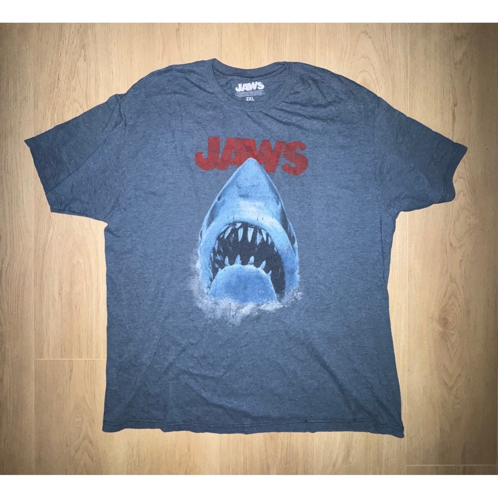 Jaws Movie Graphic T-Shirt Mens 2XL Blue Heather Short Sleeve Shark Film Tee